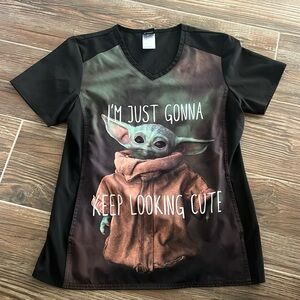 Star Wars Baby Yoda Grogu Tooniforms Scrub V Neck Top size small